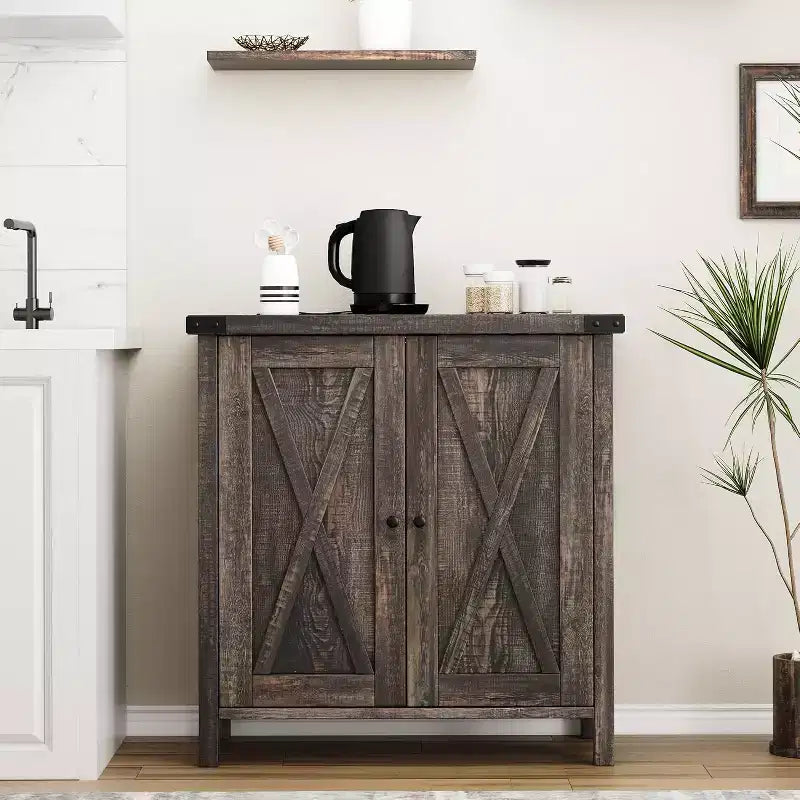 Credenza da Buffet, Mobile Contenitore da 60 con 2 Armadietti e Ripiano Aperto, Credenza Console per Soggiorno, Sala da Pranzo, Corridoio