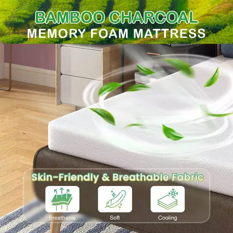 Materasso in Memory Foam al Carbone di Bambù da 5 Pollici, Rigidità Media, Certificazione CertiPUR-US