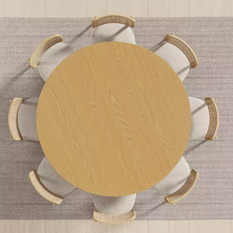 Tavolo da pranzo rotondo in legno massello da 60 pollici per 6-8 persone, tavolo da cucina con piano e base cilindrica scanalata per soggiorno/sala da pranzo, ufficio, colore naturale