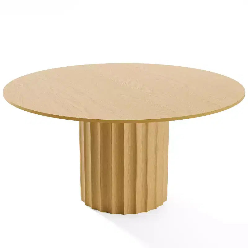 Tavolo da pranzo rotondo in legno massello da 60 pollici per 6-8 persone, tavolo da cucina con piano e base cilindrica scanalata per soggiorno/sala da pranzo, ufficio, colore naturale