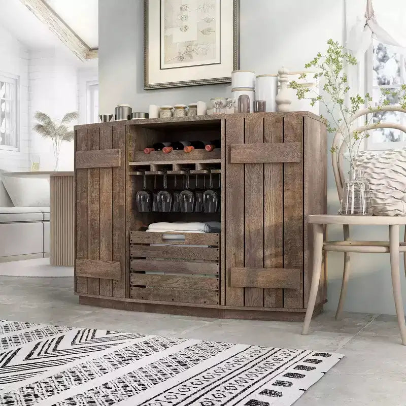 HOMES: Inside + Out Madia Candy Plank Inspired con Cassette Estraibili in Rovere Recuperato: Contenitore da Cucina, Porta Bicchieri