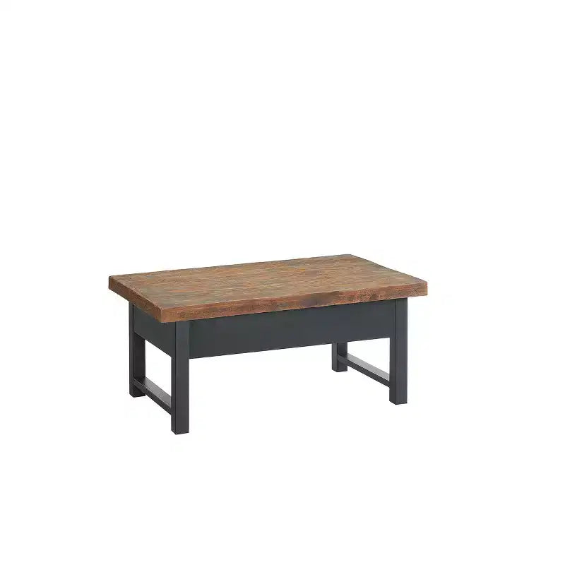 Tavolino da caffè Pomona da 42": Contenitore rustico con piano a sollevamento, legno di pino anticato, stile industriale, struttura nera