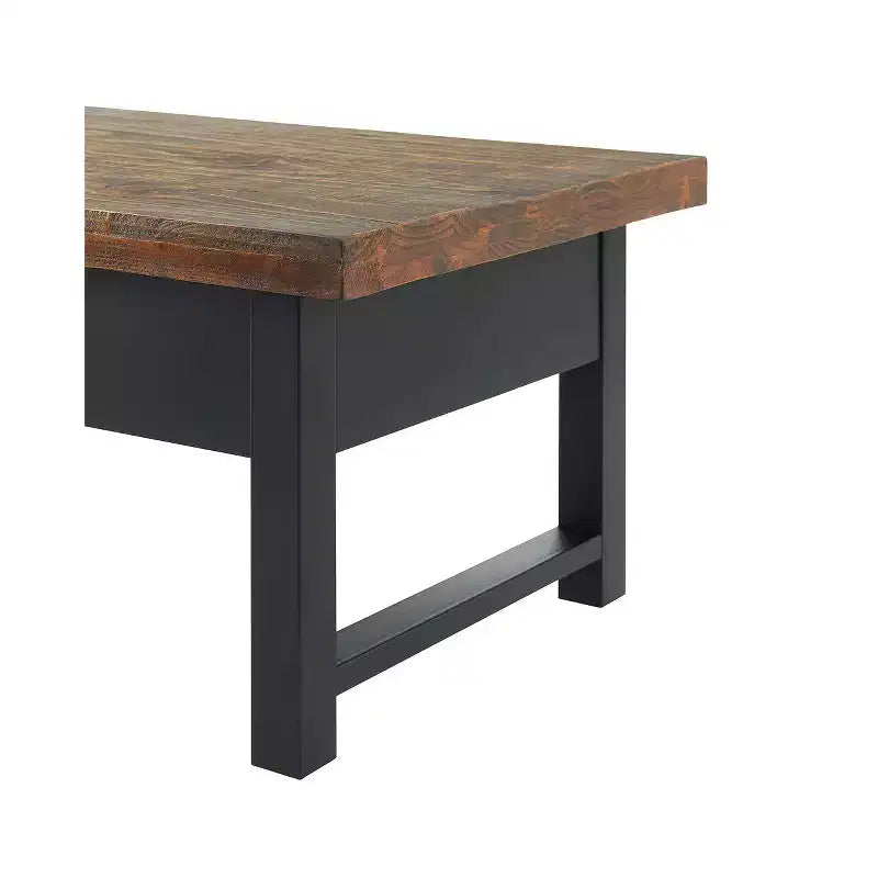 Tavolino da caffè Pomona da 42": Contenitore rustico con piano a sollevamento, legno di pino anticato, stile industriale, struttura nera