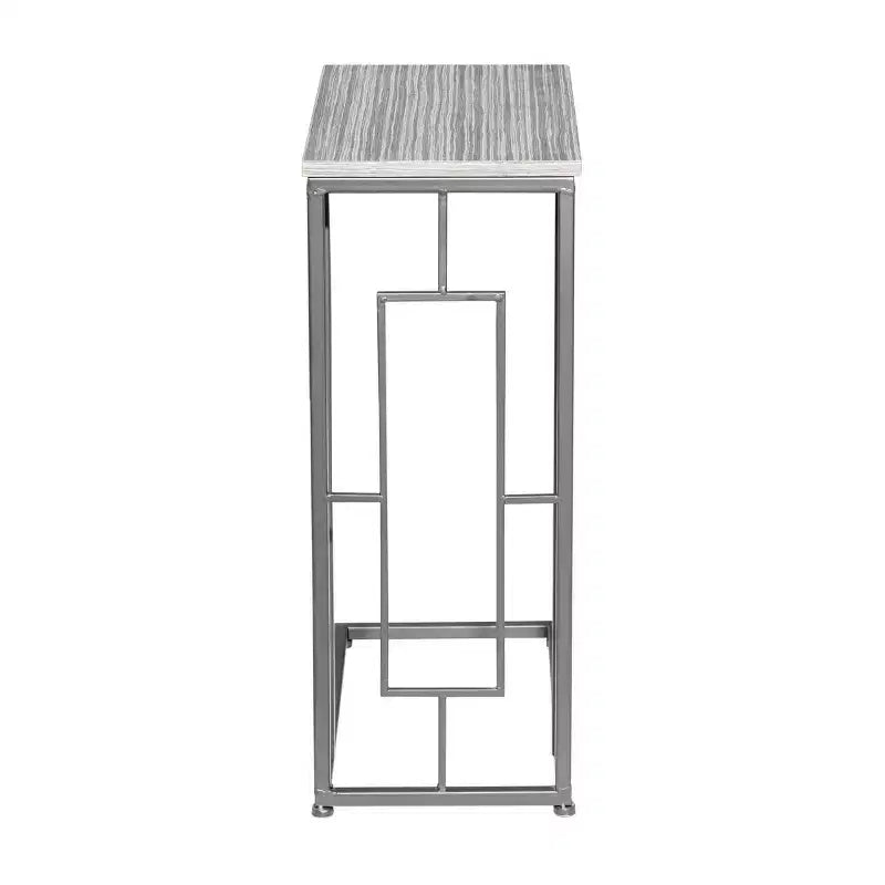 Tavolino d'appoggio contemporaneo in ferro e legno grigio chiaro, da divano, tavolino a C alto 66 cm