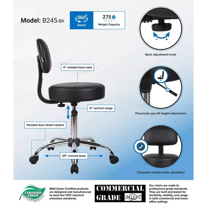 Sgabello medico con schienale imbottito - Boss Office Products