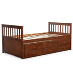 Letto a castello "Twin Captain" con rotelle e cassetti per bambini, disponibile nei colori noce, espresso e bianco.