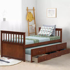 Letto a castello "Twin Captain" con rotelle e cassetti per bambini, disponibile nei colori noce, espresso e bianco.