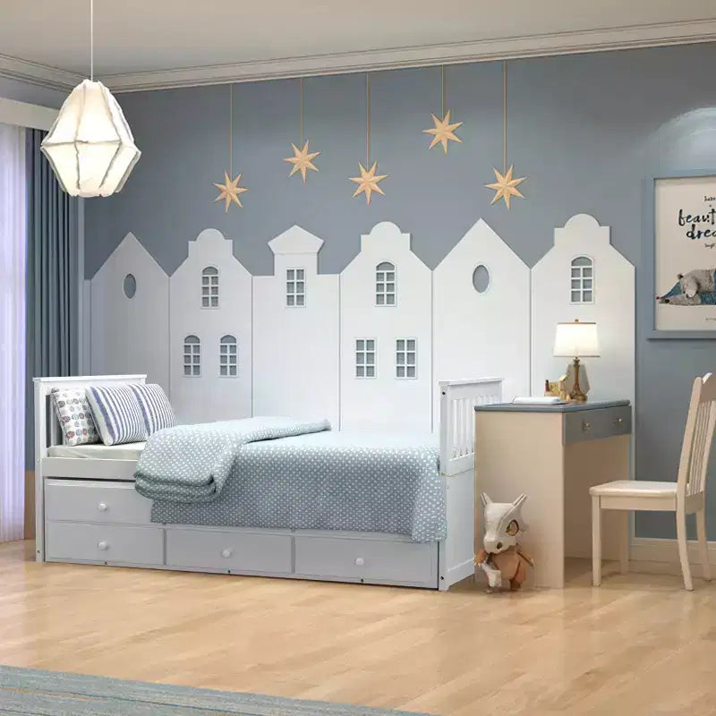 Letto a castello "Twin Captain" con rotelle e cassetti per bambini, disponibile nei colori noce, espresso e bianco.