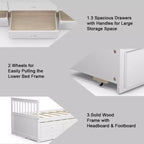 Letto a castello "Twin Captain" con rotelle e cassetti per bambini, disponibile nei colori noce, espresso e bianco.