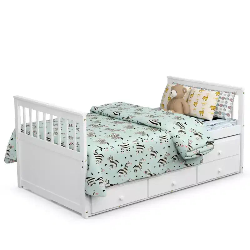 Letto a castello "Twin Captain" con rotelle e cassetti per bambini, disponibile nei colori noce, espresso e bianco.