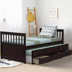 Letto a castello "Twin Captain" con rotelle e cassetti per bambini, disponibile nei colori noce, espresso e bianco.