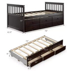 Letto a castello "Twin Captain" con rotelle e cassetti per bambini, disponibile nei colori noce, espresso e bianco.