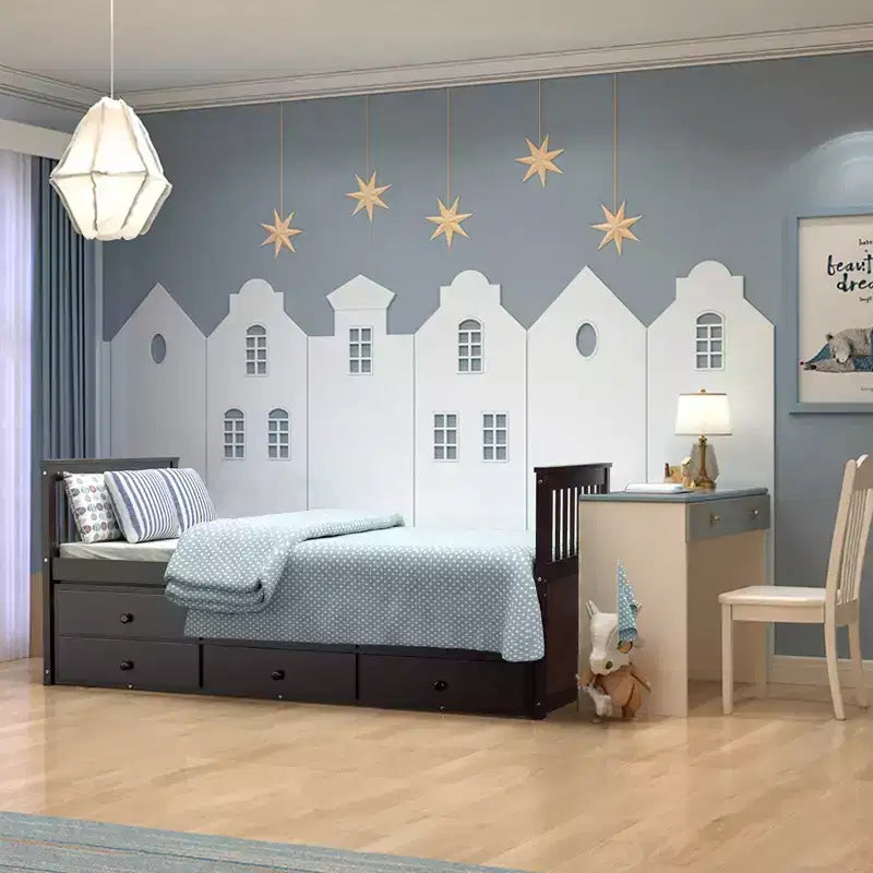Letto a castello "Twin Captain" con rotelle e cassetti per bambini, disponibile nei colori noce, espresso e bianco.