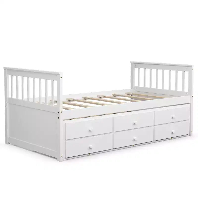 Letto a castello "Twin Captain" con rotelle e cassetti per bambini, disponibile nei colori noce, espresso e bianco.